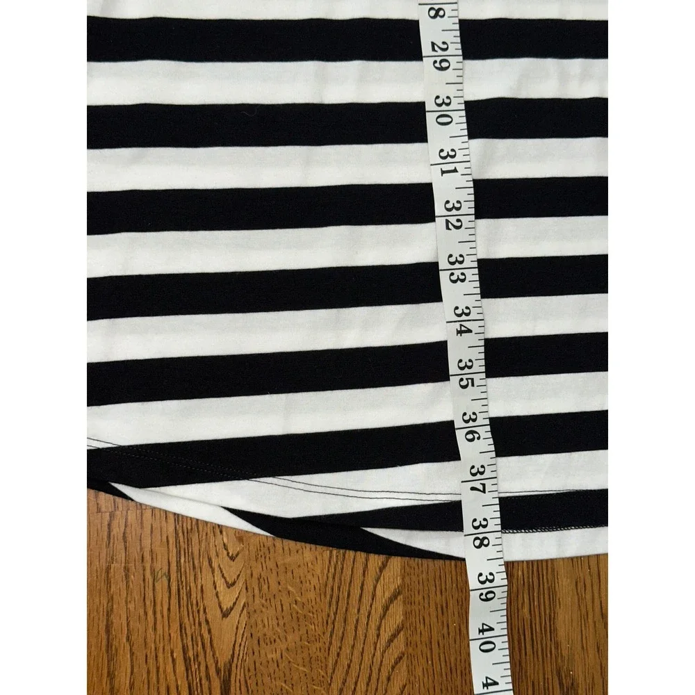 Michael Kors New 1X Striped Lace Up V-Neck Nautical T-Shirt Dress Black White